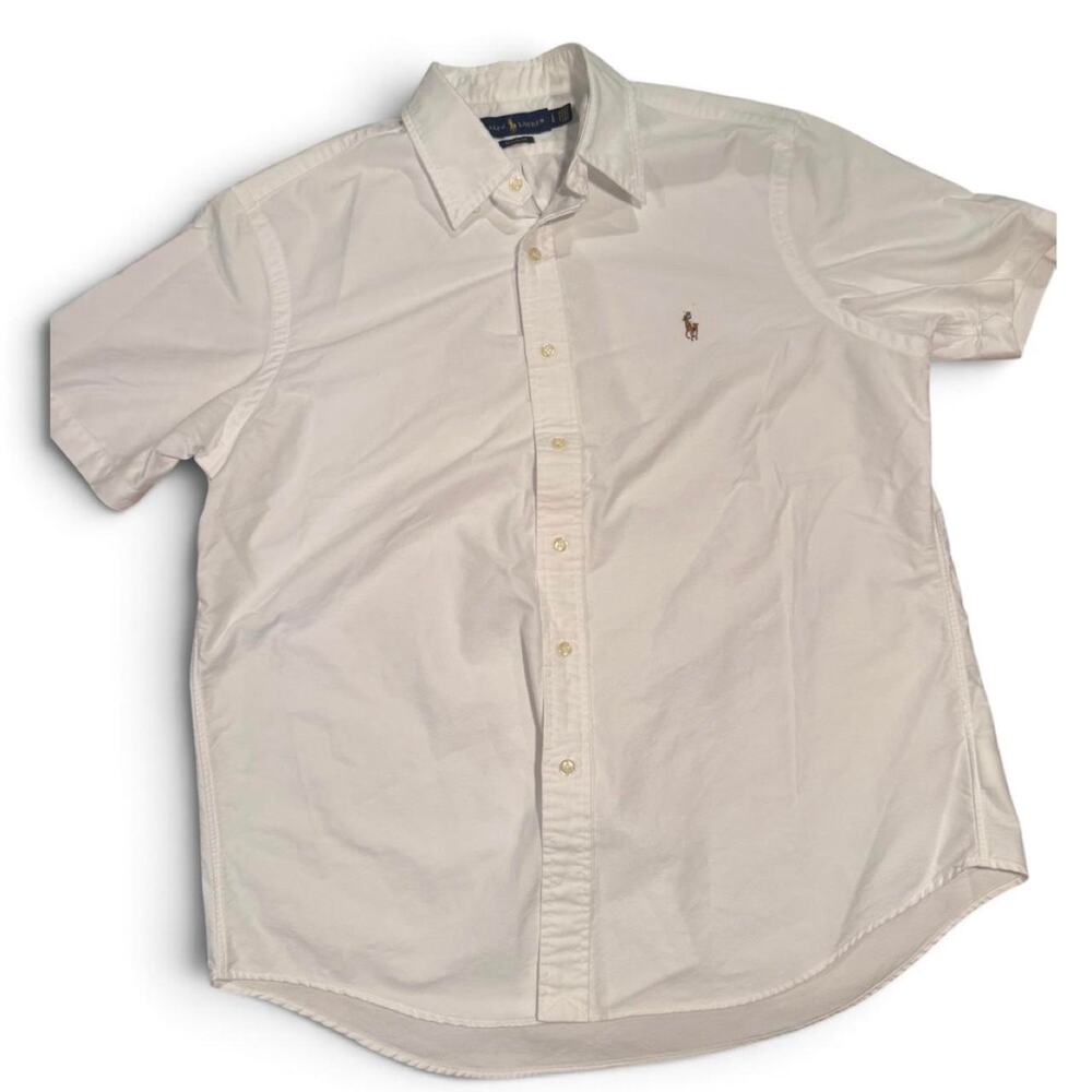 Ralph Lauren Men’s White Classic Fit Short-Sleeve Button-Up Shirt Size large